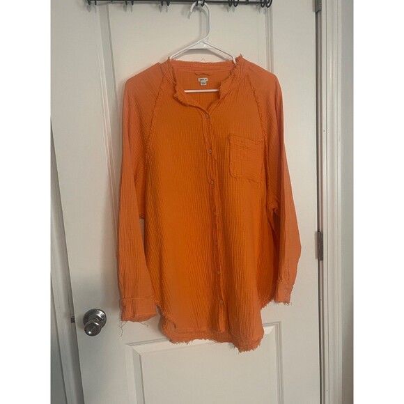 EUC Aerie Womens Long Sleeve Knit Tunic Button Up Blouse Top Size Medium Orange - Picture 1 of 8